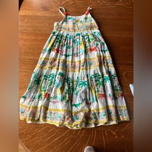 Mini Boden White Tiered Midi Dress with Tropical Animal Print